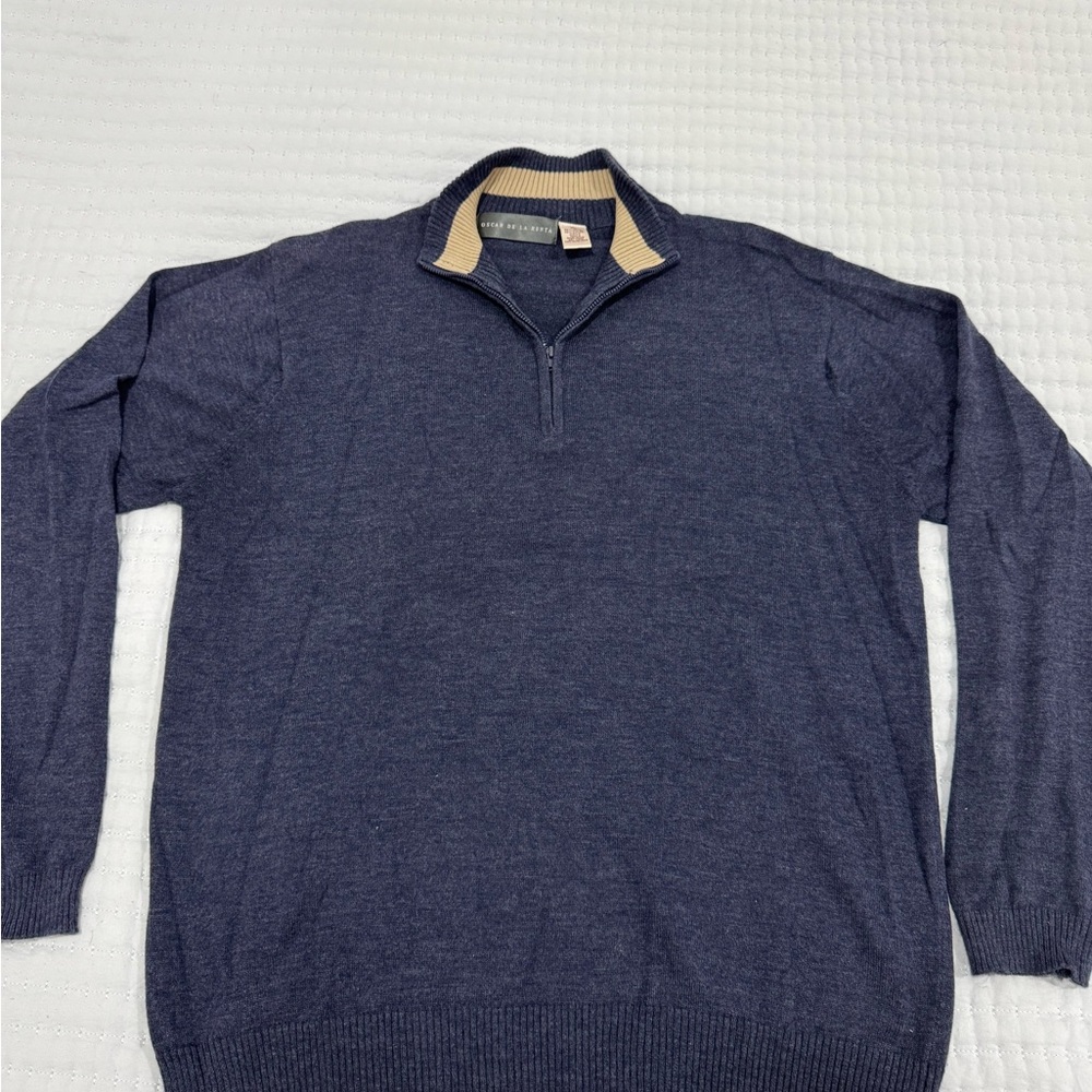Oscar de la Renta Dark Blue 1/4 Zip-Up Sweater Navy
